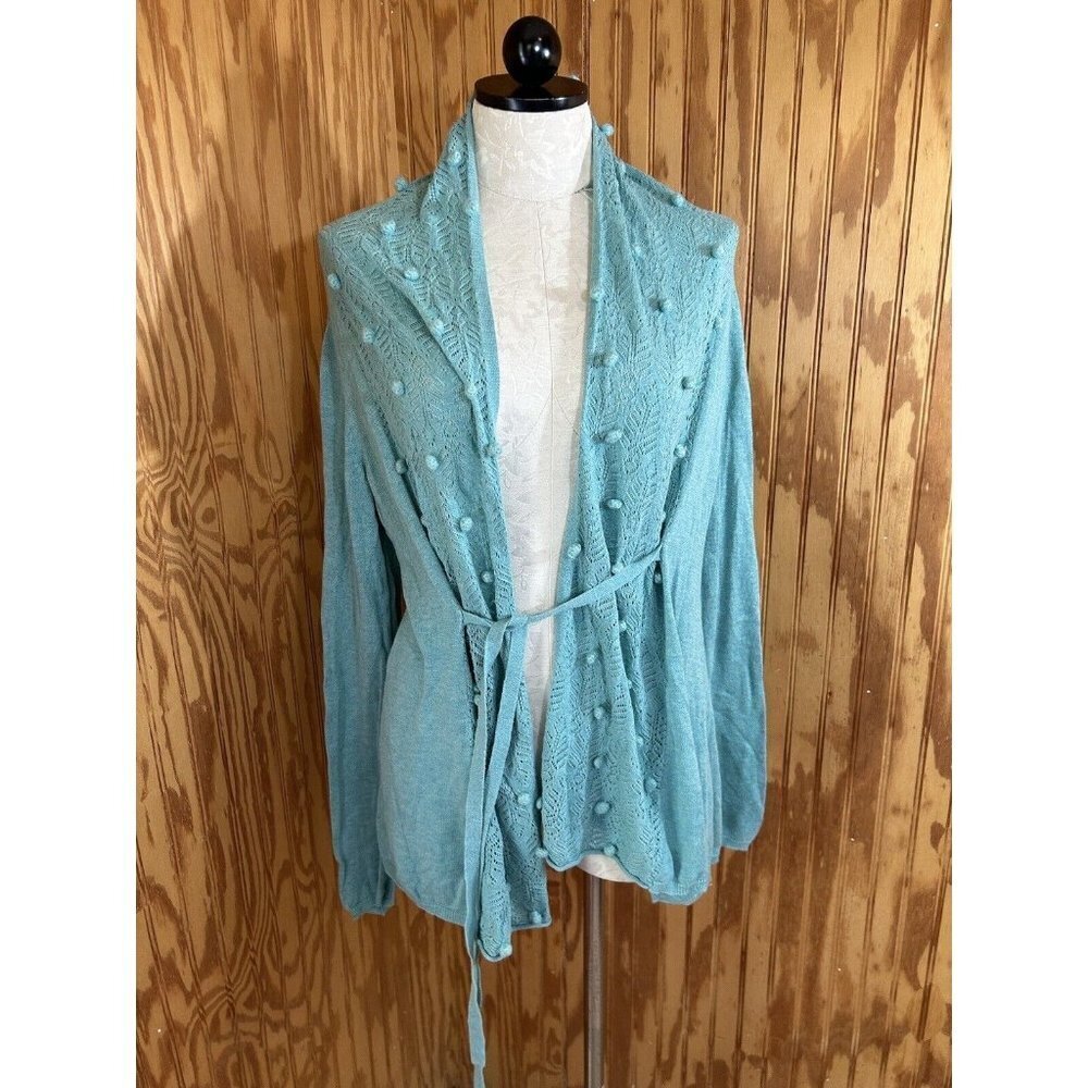 Anthro Knitted & Knotted Tuquoise Knit Long Sleeve Open Cardigan Sweater Xs Nwot